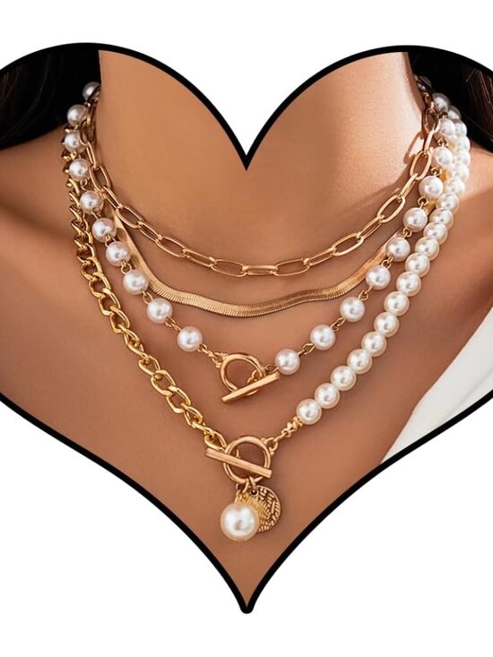 Jewelry - Gold Layered Necklaces for Women Chunky Layered Gold Necklaces Stacked Paperclip